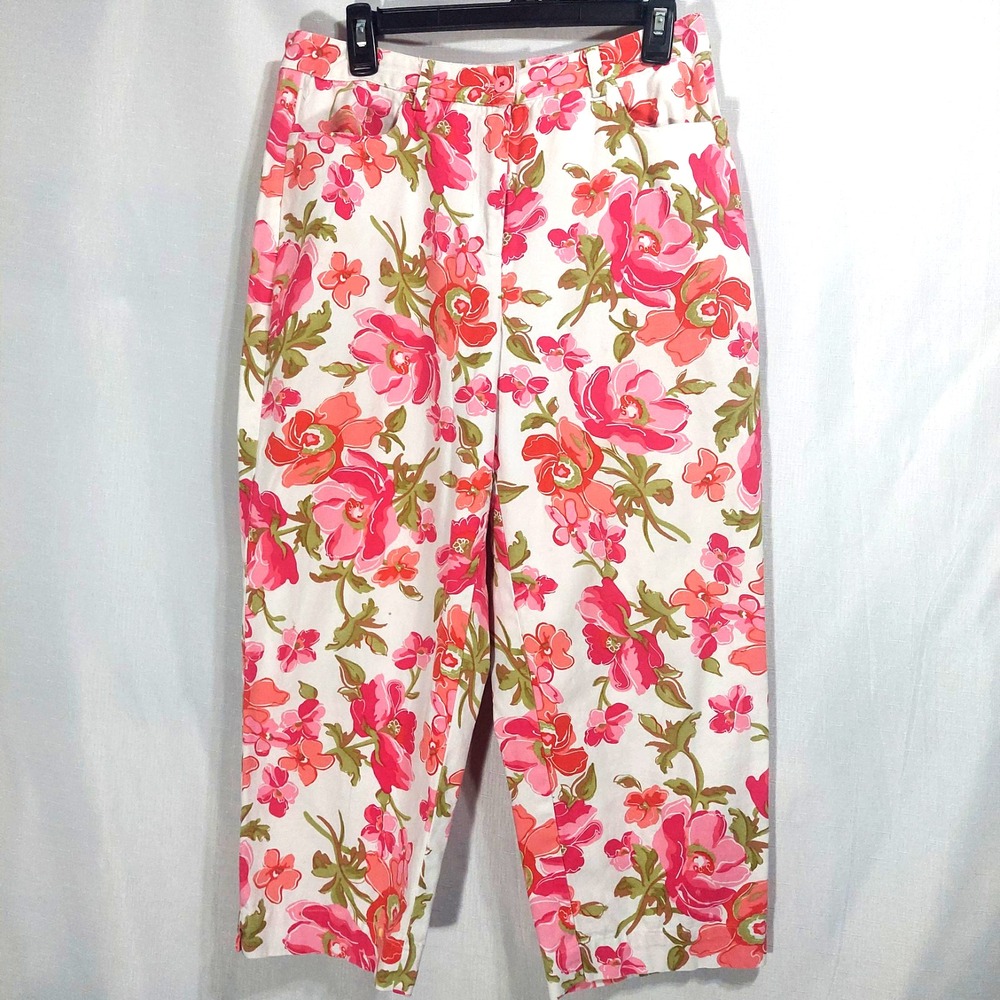 Talbots Womens 12 Stretch Crop Jeans Pants Front Pockets Zipper Button Floral
